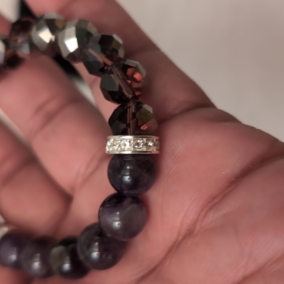 Avon|I Wish You Beaded Bracelet-PROTECTION- Purple Stone and Black Crytals Beads - Picture 8 of 11